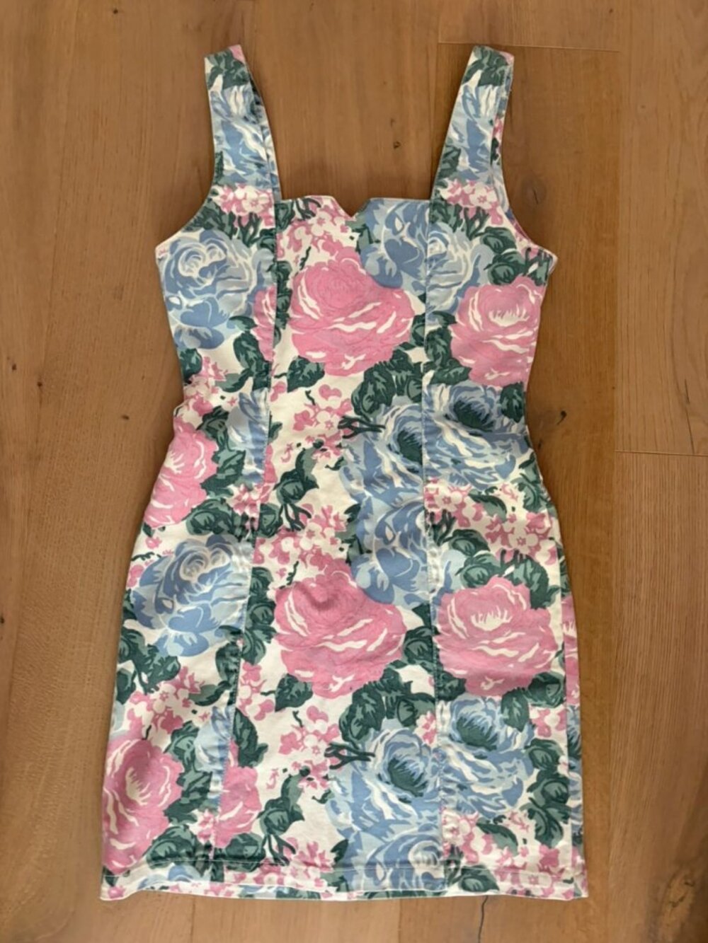 Rouje Floral Denim Mini Dress Pink & Blue US 4